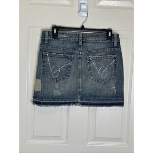 Y2k Vintage Bebe Distressed Denim Mini Skirt Dazzled Back Pockets Baby Doll 28